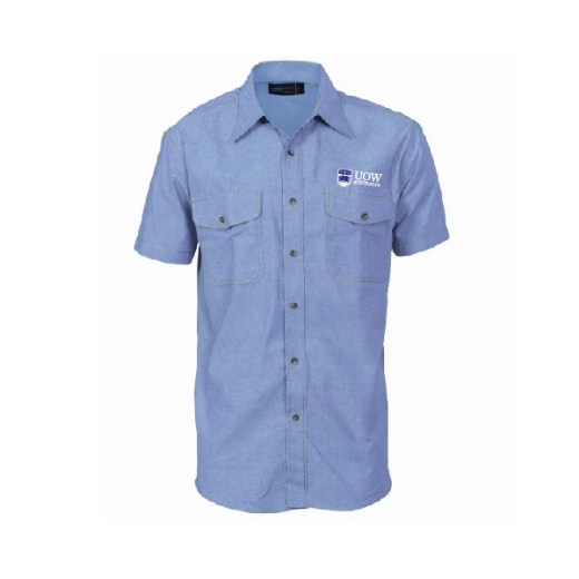 Picture of DNC Mens Twin Flap Pocket Blue Cotton Chambray Shirt Short Sleeve