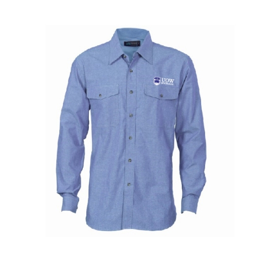 Picture of DNC Mens Twin Flap Pocket Blue Cotton Chambray Shirt Long Sleeve