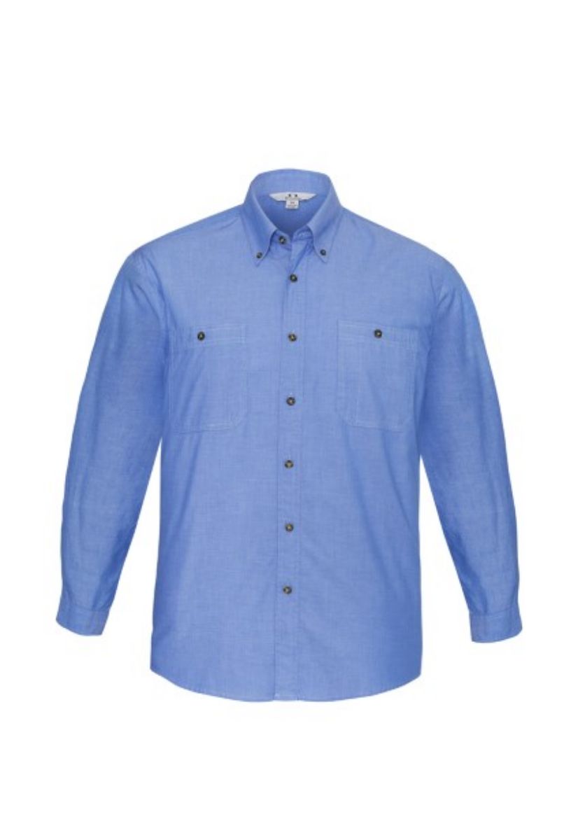 Picture of Biz Collection Mens Blue Chambray Shirt Long Sleeve 100% Cotton