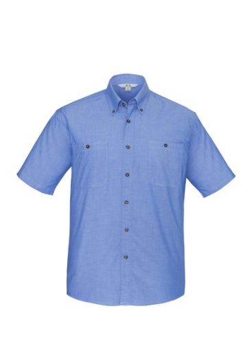 Picture of Biz Collection Mens Blue Chambray Shirt Short Sleeve 100% Cotton