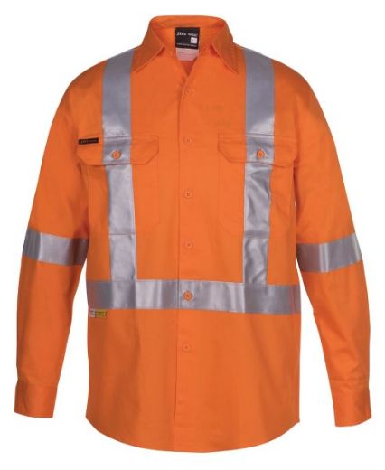 Picture of JB's Hi Vis Shirt Cotton Drill Long Sleeve Cross Back Orange
