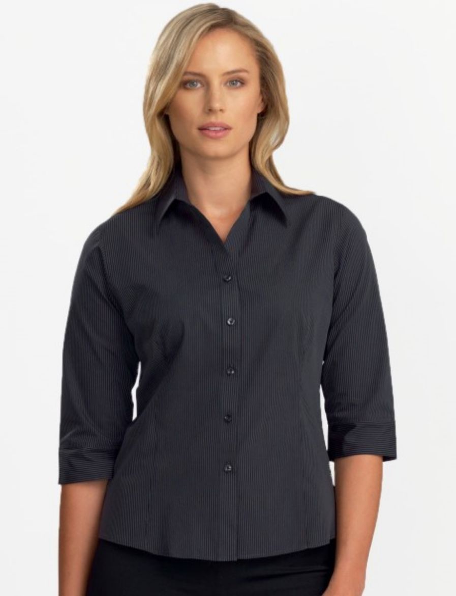 Picture of John Kevin Ladies Blouse 3/4 Sleeve Charcoal 60% Cotton 40% Polyester