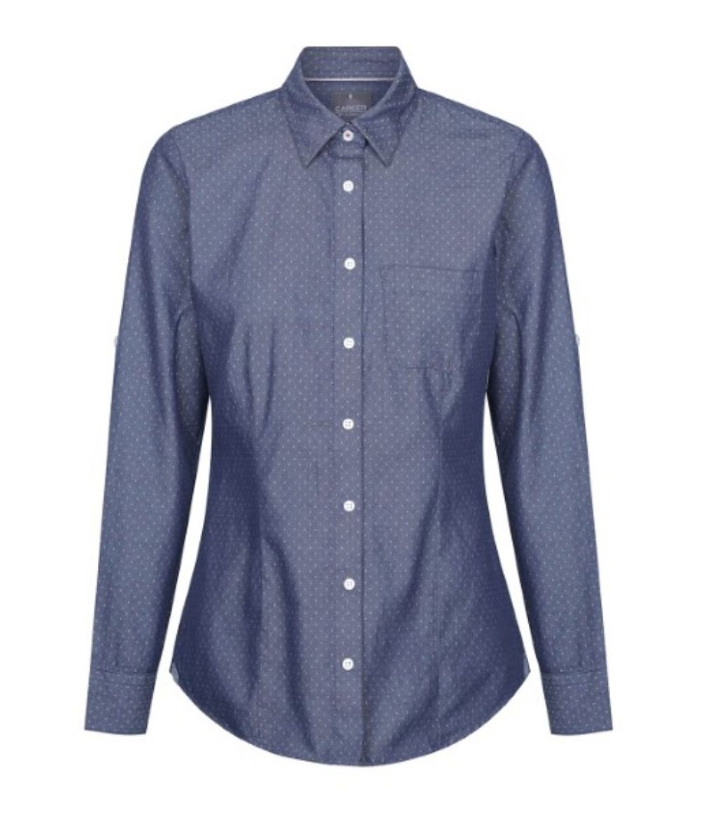 Picture of Gloweave Ladies Wellington Denim Dobby Long Sleeve Shirt 100% Cotton Navy