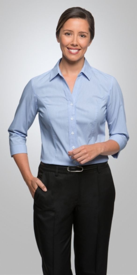 Picture of City Collection Ladies City Stretch Pinfeather Shirt 3/4 Sleeve