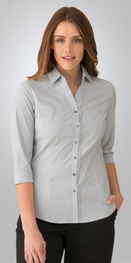 Picture of City Collection Ladies City Stretch Pinfeather Shirt 3/4 Sleeve
