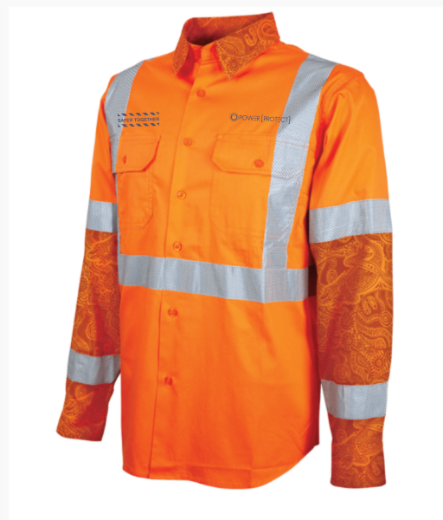 Picture of MaxCool Indigenous Design Cotton Drill Shirt with X Pattern Rail Perforated Reflective Tape Long Sleeve Orange