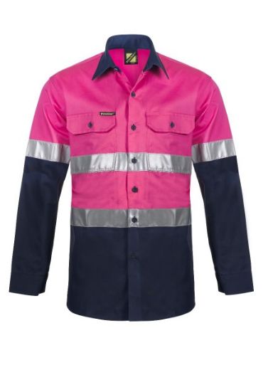 Picture of Work Craft Cotton Drill Shirt Vented Lightweight Long Sleeve with Reflective Tape (Night Use Only)