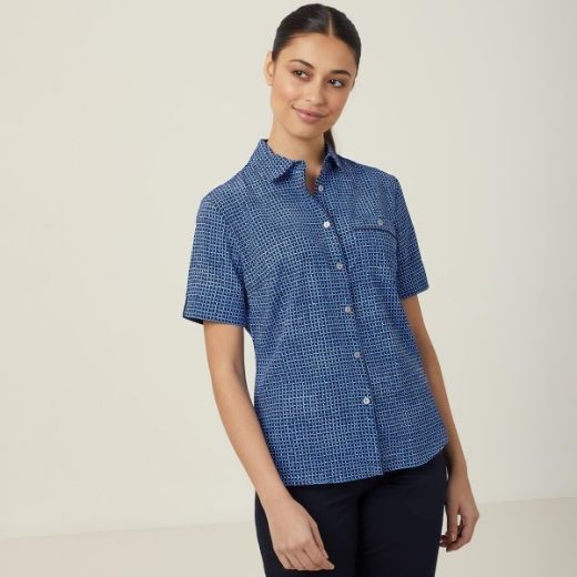 Picture of NNT Ladies Pixel Print Short Sleeve Action Back Shirt