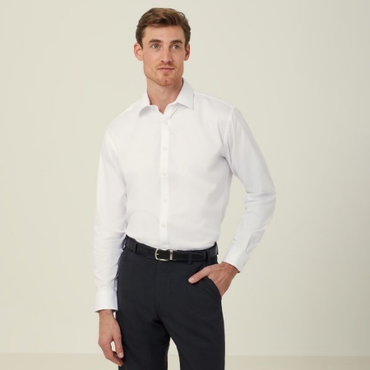 Picture of NNT Mens Stretch Textured Twill Long Sleeve Shirt White
