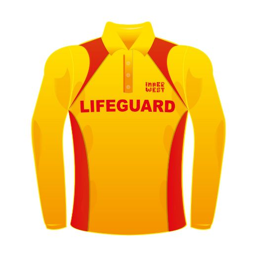 Picture of Polo Shirt Ladies Long Sleeve Gold Body Red Panels