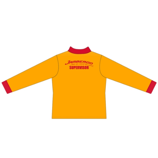 Picture of Sublimated Polo Shirt Long Sleeve with Knitted Cuff Gold/Red with Supervisor