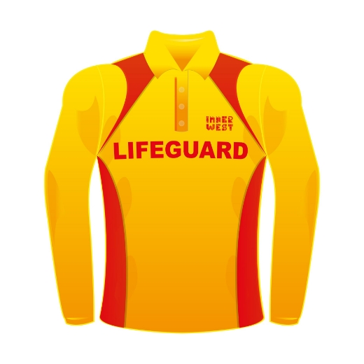 Picture of Polo Shirt Mens Long Sleeve Gold Body Red Panels - Lifeguard