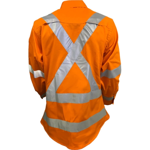 Picture of Tru Ladies Lightweight Long Sleeve Rail X Pattern Perforated Reflective Tape Shirt
