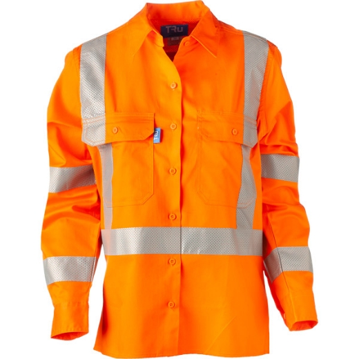 Picture of Tru Ladies Lightweight Long Sleeve Rail X Pattern Perforated Reflective Tape Shirt