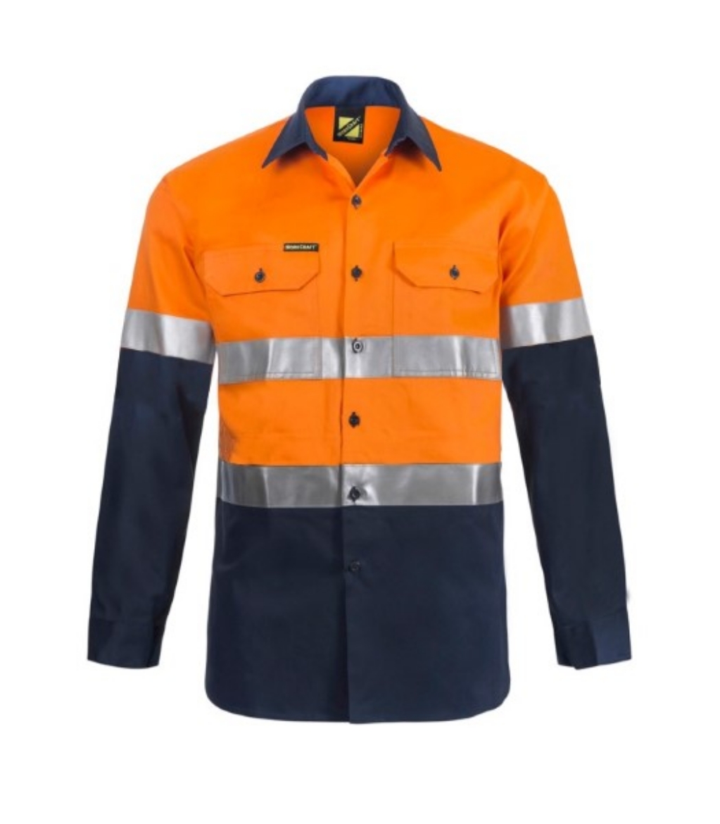 Picture of Work Craft Light Weight Hi Vis Long Sleeve Vented Cotton Drill Reflective Shirt