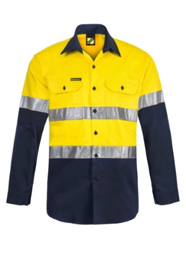 Picture of Work Craft Light Weight Hi Vis Long Sleeve Vented Cotton Drill Reflective Shirt