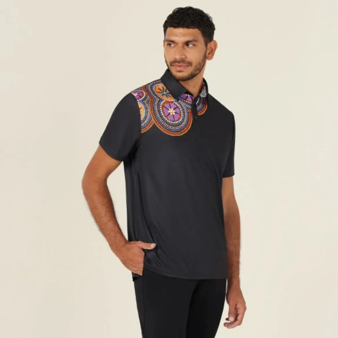 Picture of NNT Mens Polyester Knit Bush Tucker Indigenous Print Polo