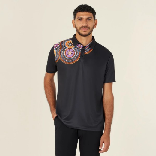 Picture of NNT Mens Polyester Knit Bush Tucker Indigenous Print Polo