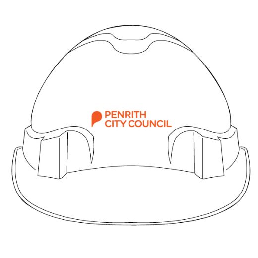Picture of Pro-Choice Hard Hat V6 Vented Pushlock Harness in White with Penrith City Council on Front &  Positively Penrith on Back in Orange
