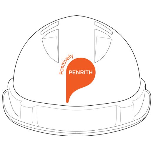 Picture of Pro-Choice Hard Hat V6 Vented Pushlock Harness in White with Penrith City Council on Front &  Positively Penrith on Back in Orange