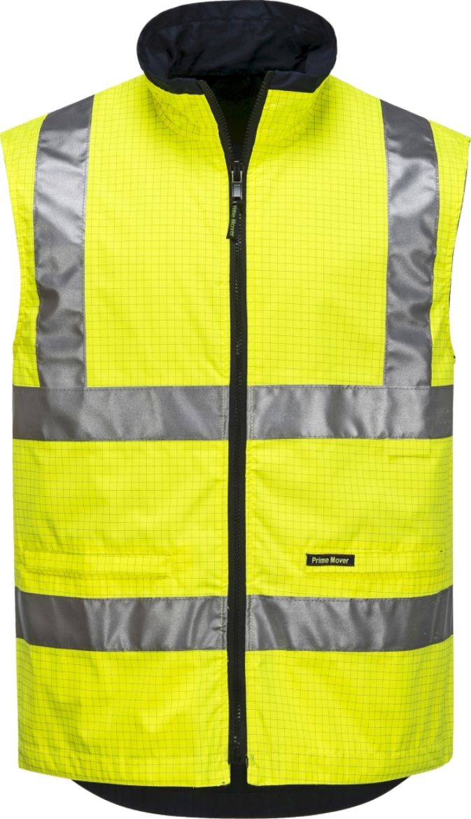 Picture of Prime Mover Anti Static Carbon Fibre Oxford/Poly Waterproof Reflective Hi Vis reversible Vest Yellow