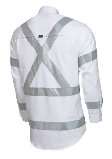 Picture of Tru Shirt RTA Night Worker Cotton Drill Long Sleeve with Reflective Tape White