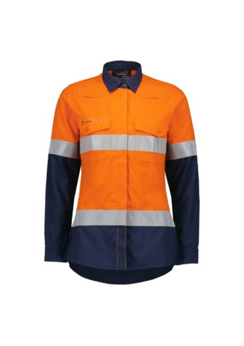 Picture of Syzmik Ladies Orange Flame Lightweight Ripstop Taped Shirt