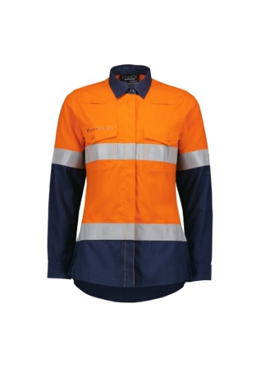 Picture of Syzmik Ladies Orange Flame Lightweight Ripstop Taped Shirt