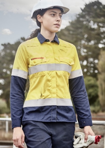 Picture of Syzmik Ladies Orange Flame Lightweight Ripstop Taped Shirt