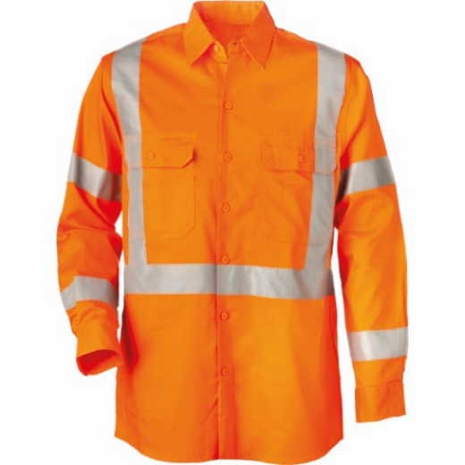 Picture of Cotton Drill Shirt Lightweight Horizontal Cooling Vents Long Sleeve Rail X Reflective Tape Orange (CF10009)