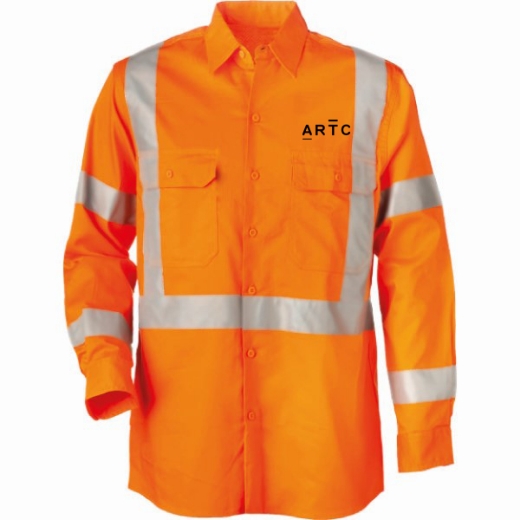Picture of Cotton Drill Shirt Lightweight Horizontal Cooling Vents Long Sleeve Rail X Reflective Tape Orange Inc ARTC Emb Logo Size 3XL  (CF10009)