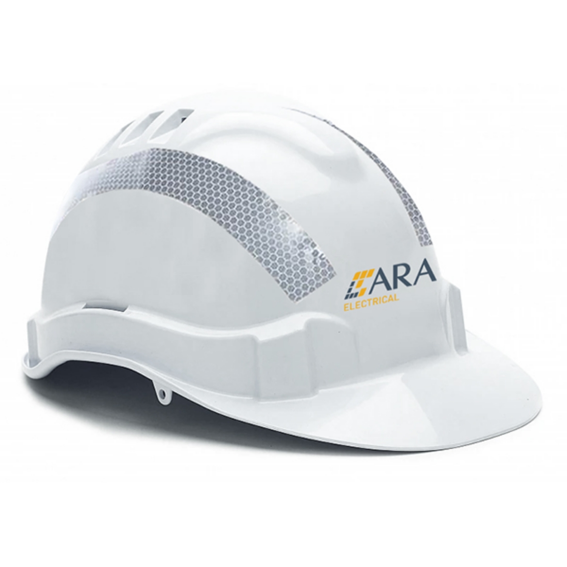 Picture of Pro-Choice Hard Hat V6 Vented Pushlock Harness White with Reflective Tape ARA Logo 2 Colour Print