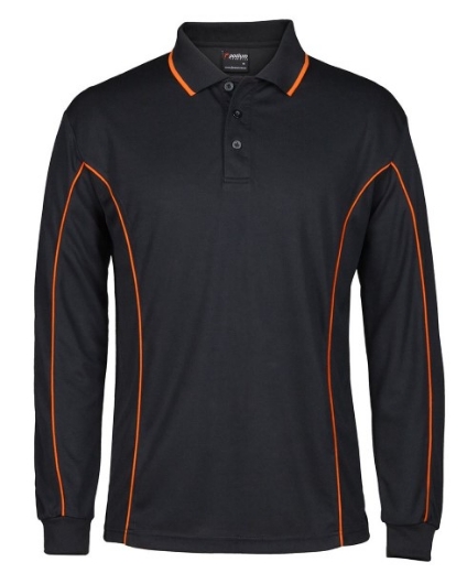 Picture of Podium Mens Piping Polo Shirt 100% Polyester Pique Knit Long Sleeve