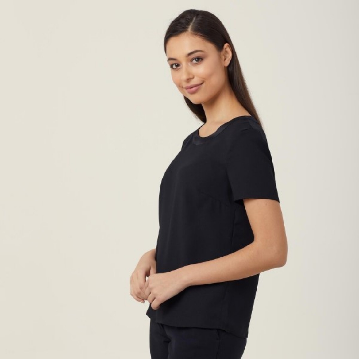 Picture of NNT Ladies Short Sleeve Shell Top Satin Back Crepe