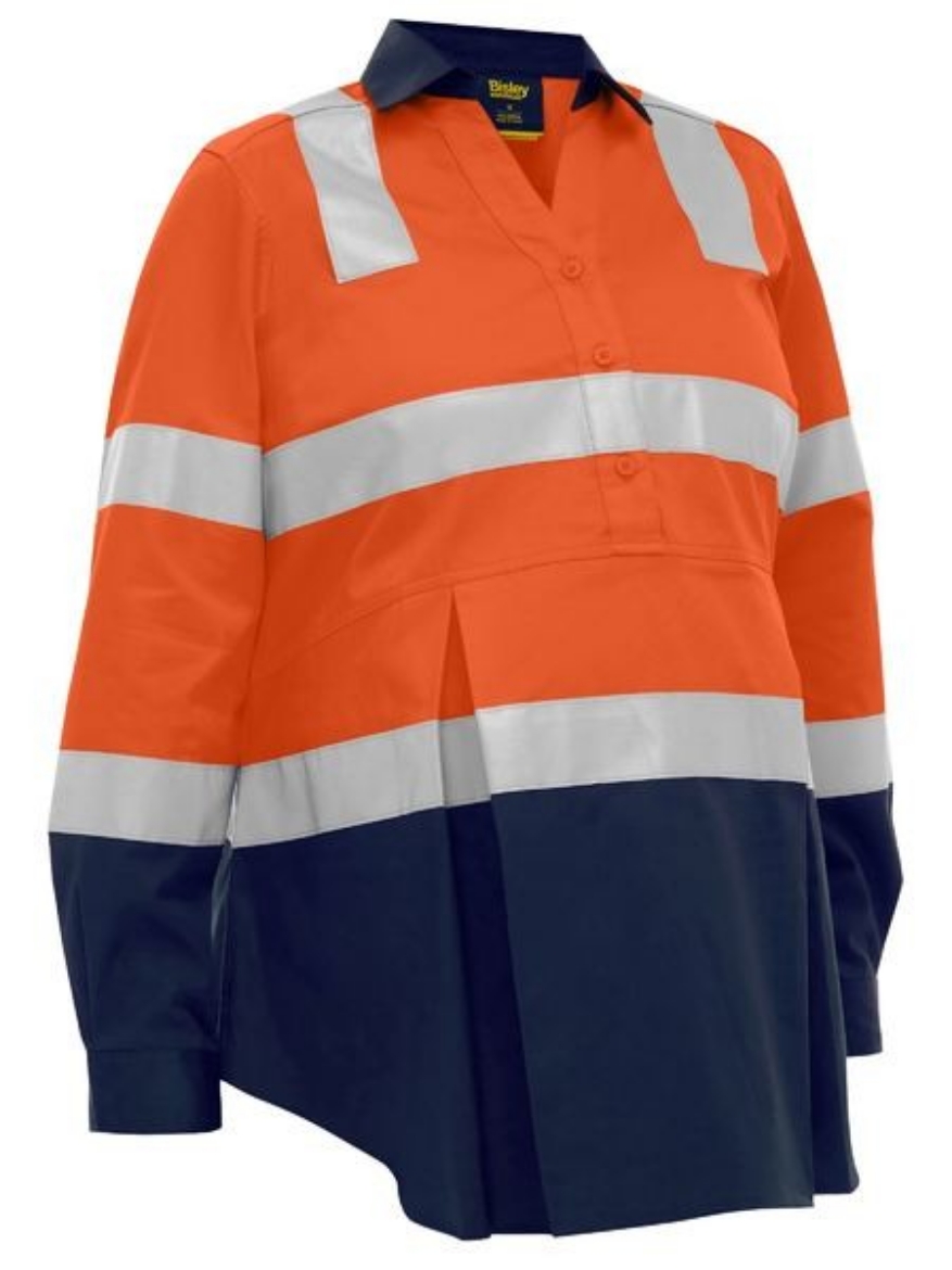 Picture of Bisley Ladies Taped Two Tone Hi Vis Closed Front Maternity Shirt