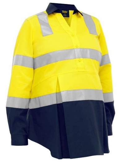 Picture of Bisley Ladies Taped Two Tone Hi Vis Closed Front Maternity Shirt