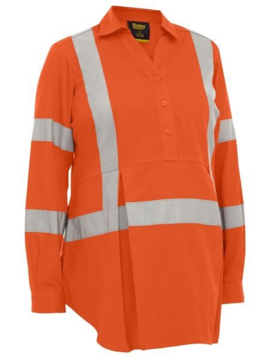 Picture of Bisley Ladies X Taped Hi Vis Closed Front Maternity Shirt