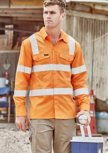 Picture of Syzmik Workwear Bio Motion VIC Rail Orange Long Sleeve Shirt