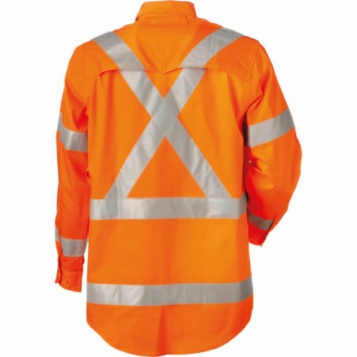 Picture of Cotton Drill Shirt Lightweight Horizontal Cooling Vents Long Sleeve Rail X Reflective Tape Orange Inc ARTC Emb Logo Size 5XL  (CF10009)