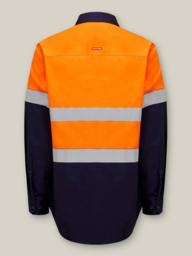 Picture of Hard Yakka Core Hi Vis Heavyweight Closed Front 2 Tone Cotton Drill Long Sleeve Shirt with Tape