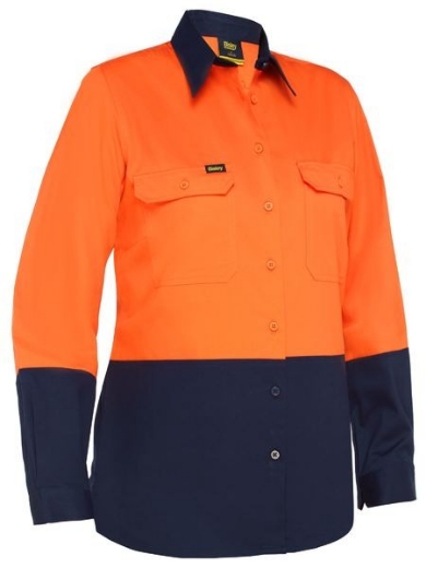Picture of Bisley Ladies Cool Lightweight HiVis Drill Shirt Long Sleeve
