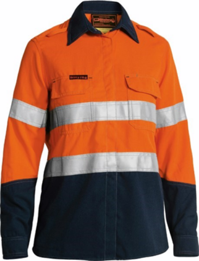 Picture of Bisley Flame Resistant Tencate Tecasafe Ladies Shirt Long Sleeve with Vents 2 Hoop Pattern Reflective 238gsm HRC 2 ATPV 9