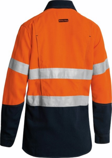 Picture of Bisley Flame Resistant Tencate Tecasafe Ladies Shirt Long Sleeve with Vents 2 Hoop Pattern Reflective 238gsm HRC 2 ATPV 9