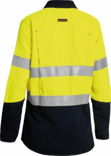 Picture of Bisley Flame Resistant Tencate Tecasafe Ladies Shirt Long Sleeve with Vents 2 Hoop Pattern Reflective 238gsm HRC 2 ATPV 9