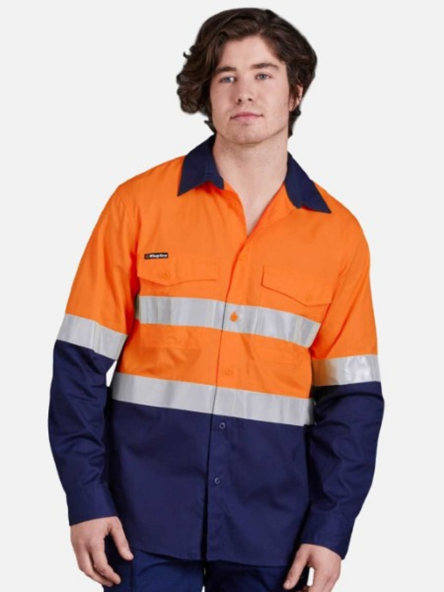 Picture of King Gee Workcool 2 Shirt Cotton Drill RT1 Reflective Tape 2 Tone