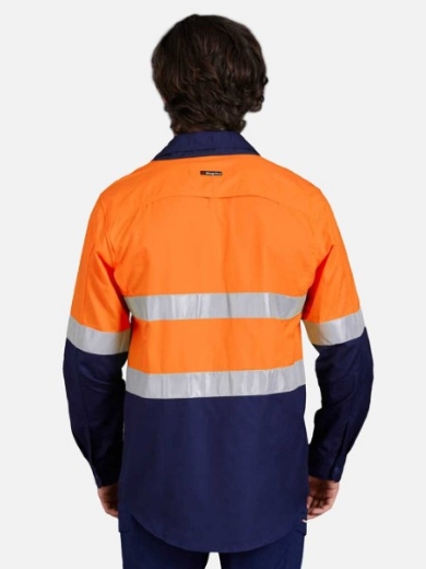 Picture of King Gee Workcool 2 Shirt Cotton Drill RT1 Reflective Tape 2 Tone