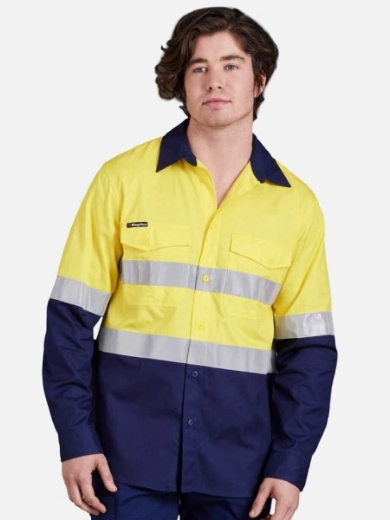 Picture of King Gee Workcool 2 Shirt Cotton Drill RT1 Reflective Tape 2 Tone