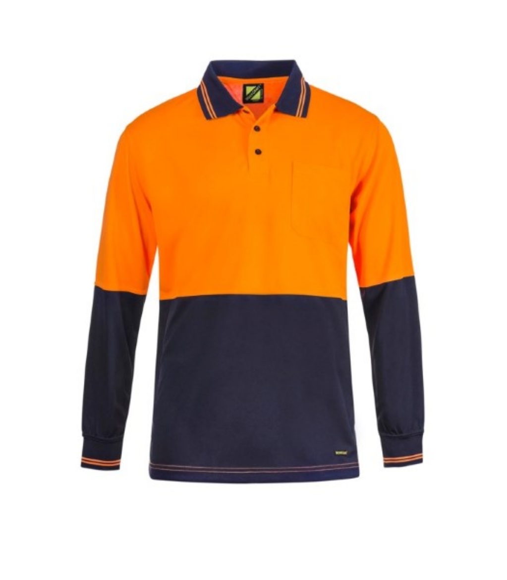 Picture of Workcraft Mens Hi Vis Long Sleeve Cotton Back Polo with Pocket