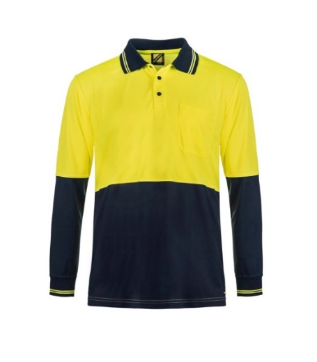Picture of Workcraft Mens Hi Vis Long Sleeve Cotton Back Polo with Pocket