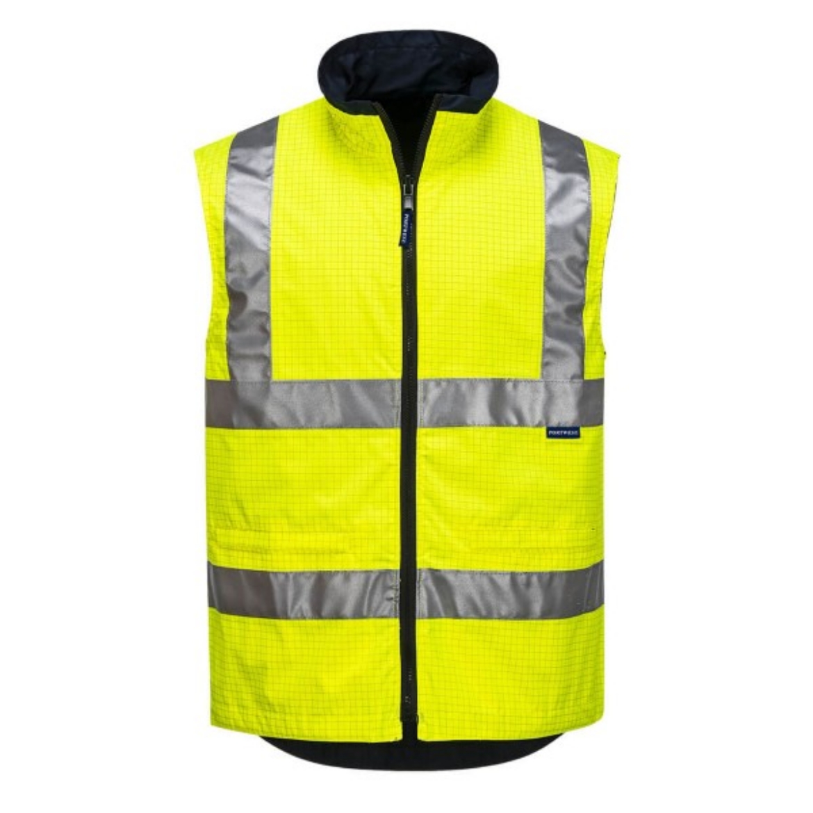 Picture of Prime Mover Anti Static Carbon Fibre Oxford/Poly Waterproof Reflective Hi Vis reversible Vest Yellow